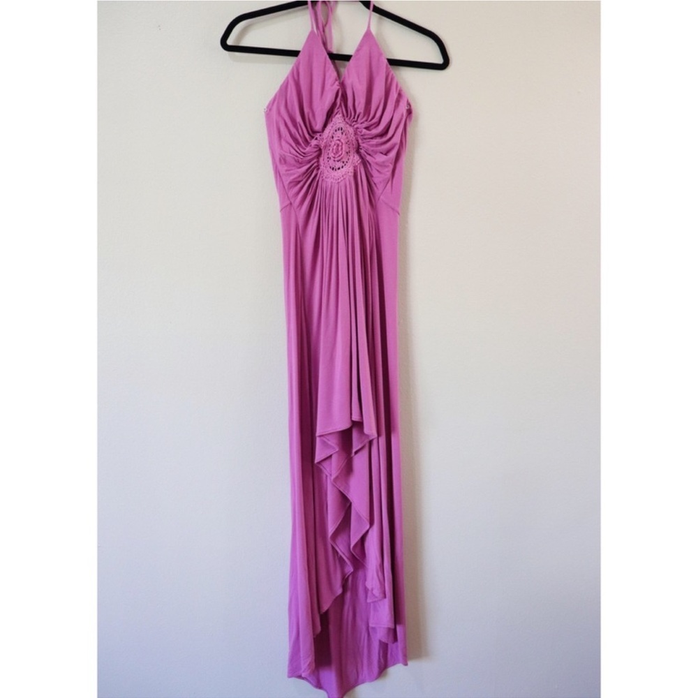 Sky Crotchet Halter High Low Maxi Dress